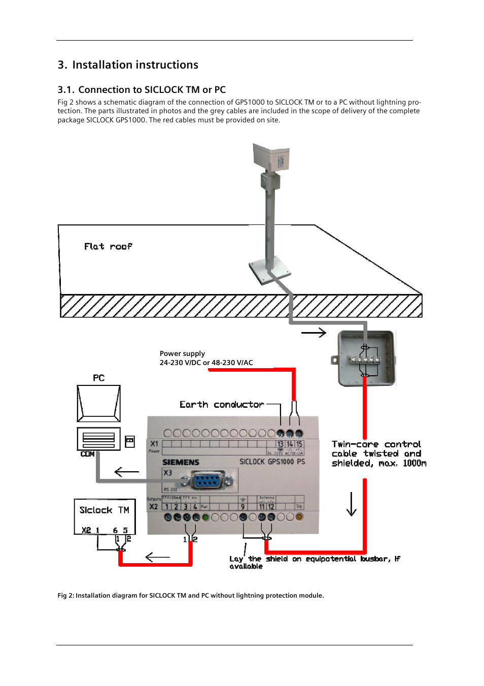 Installation instructions, Connection to siclock tm or pc | Siemens GPS1000 Radio Clock 2XV9450-1AR82 User Manual | Page 9 / 21