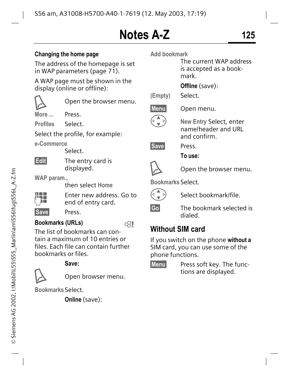 Without sim card | Siemens S56 User Manual | Page 125 / 152