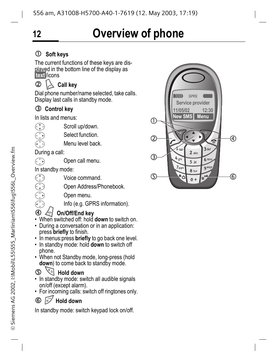 Overview of phone | Siemens S56 User Manual | Page 13 / 152