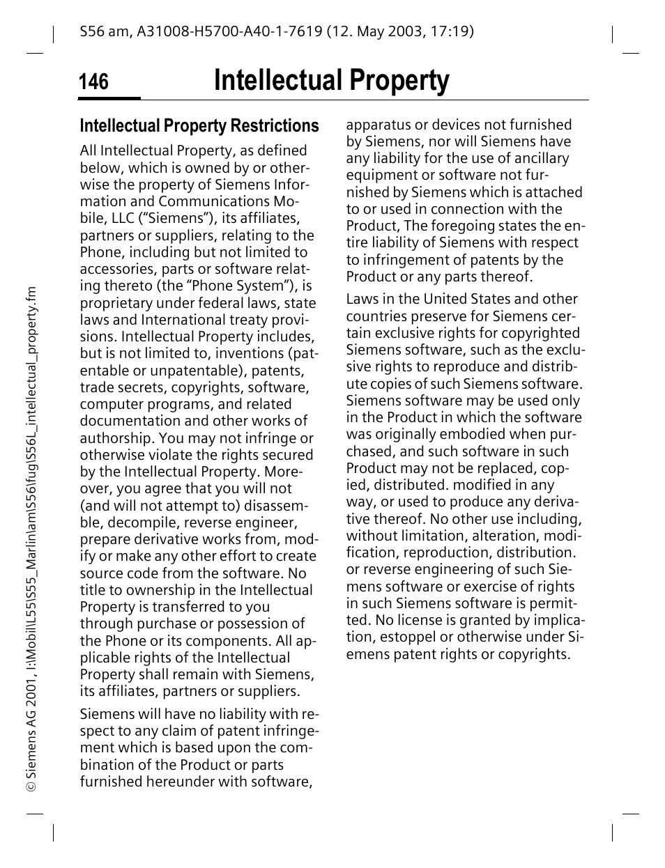 Intellectual property, Intellectual property restrictions | Siemens S56 User Manual | Page 145 / 152