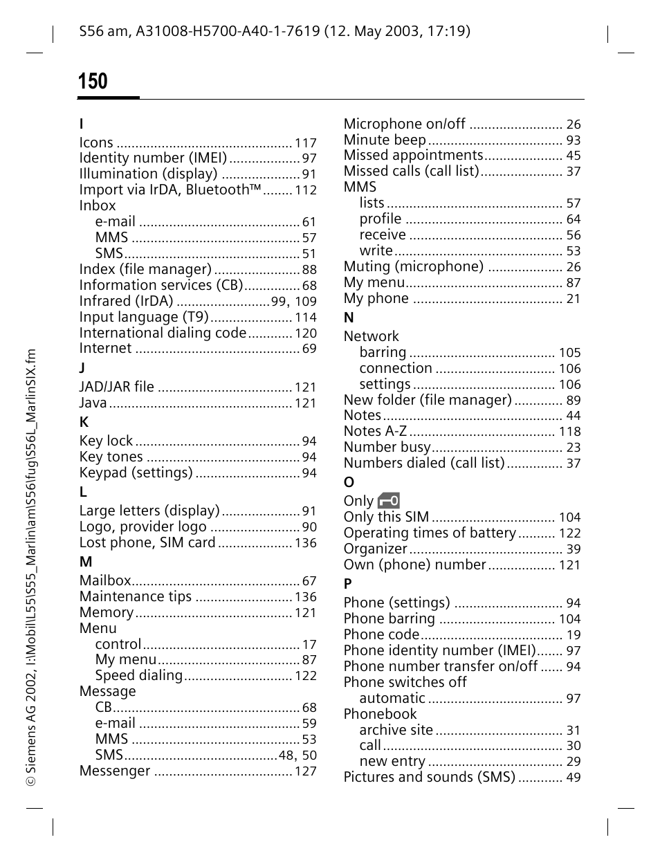 Siemens S56 User Manual | Page 149 / 152