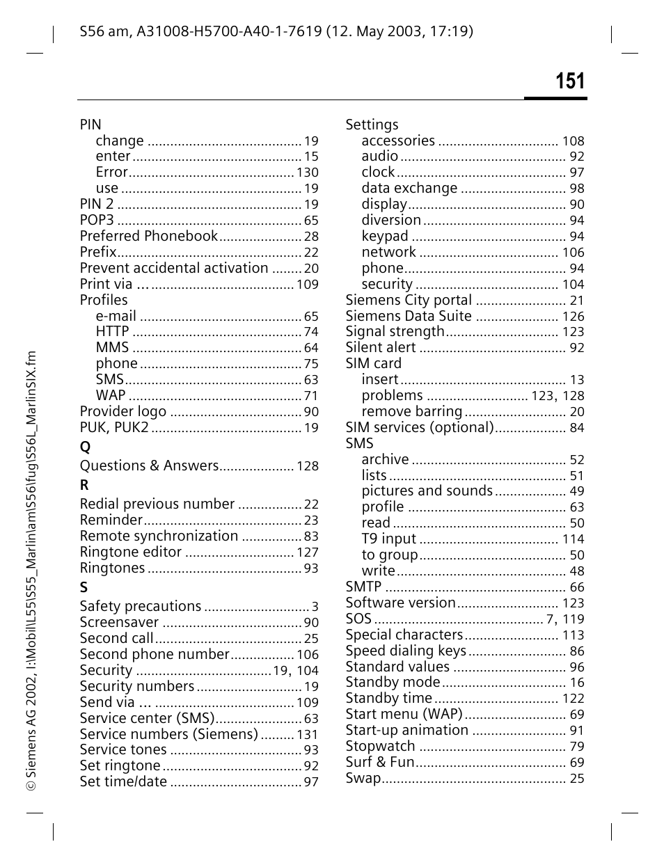 Siemens S56 User Manual | Page 150 / 152