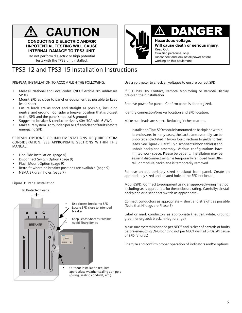 Caution, Vdanger | Siemens Surge Protective Device TPS3 12 User Manual | Page 11 / 16