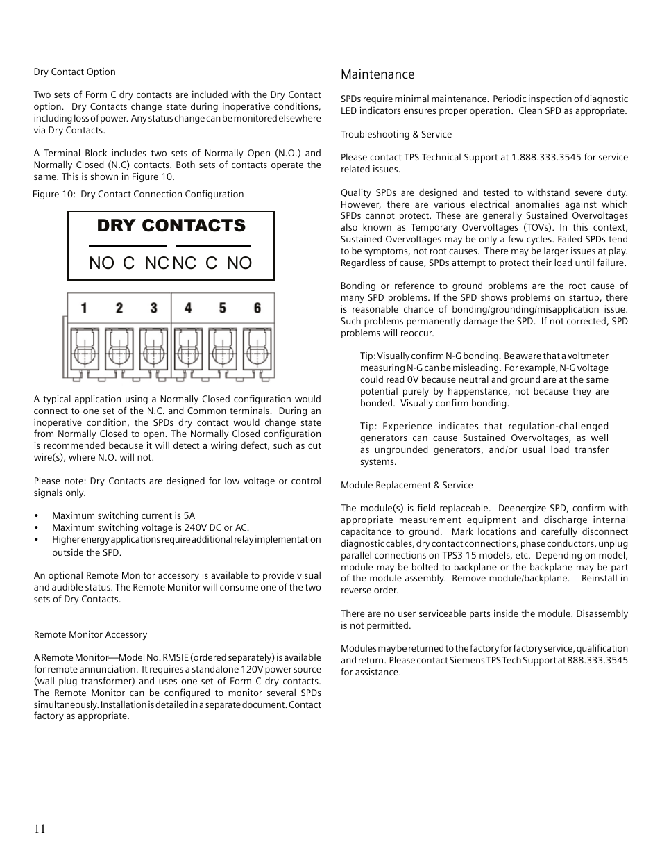 No dry contacts nc nc c no c | Siemens Surge Protective Device TPS3 12 User Manual | Page 14 / 16
