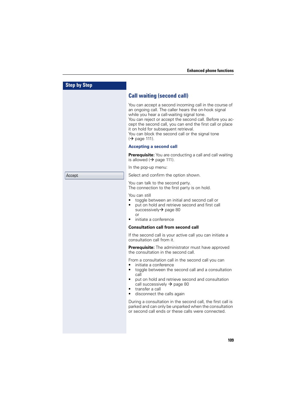 Call waiting (second call) | Siemens HIPATH 8000 User Manual | Page 109 / 297