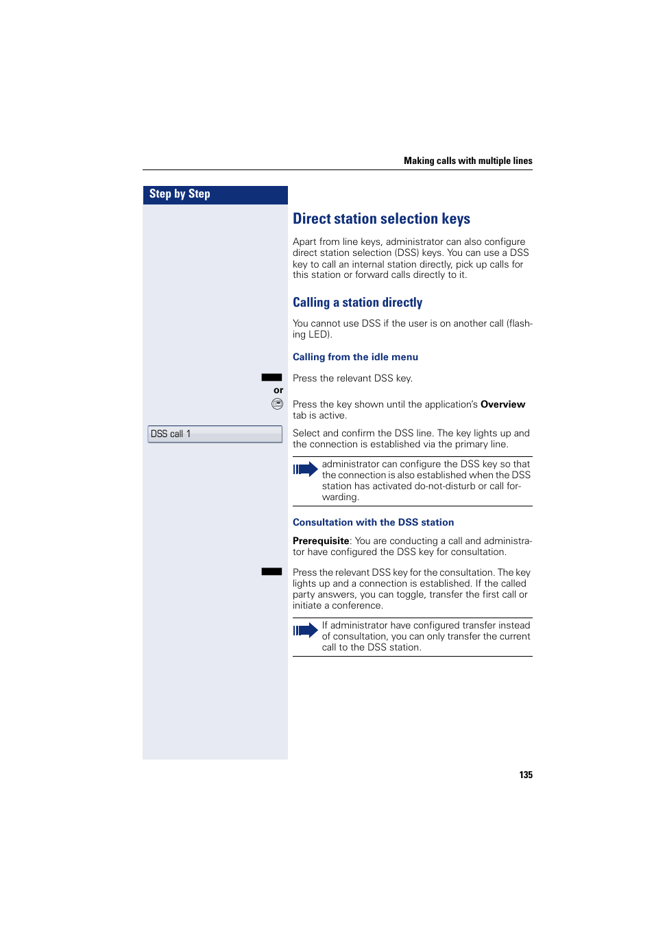 Direct station selection keys, Calling a station directly | Siemens HIPATH 8000 User Manual | Page 135 / 297