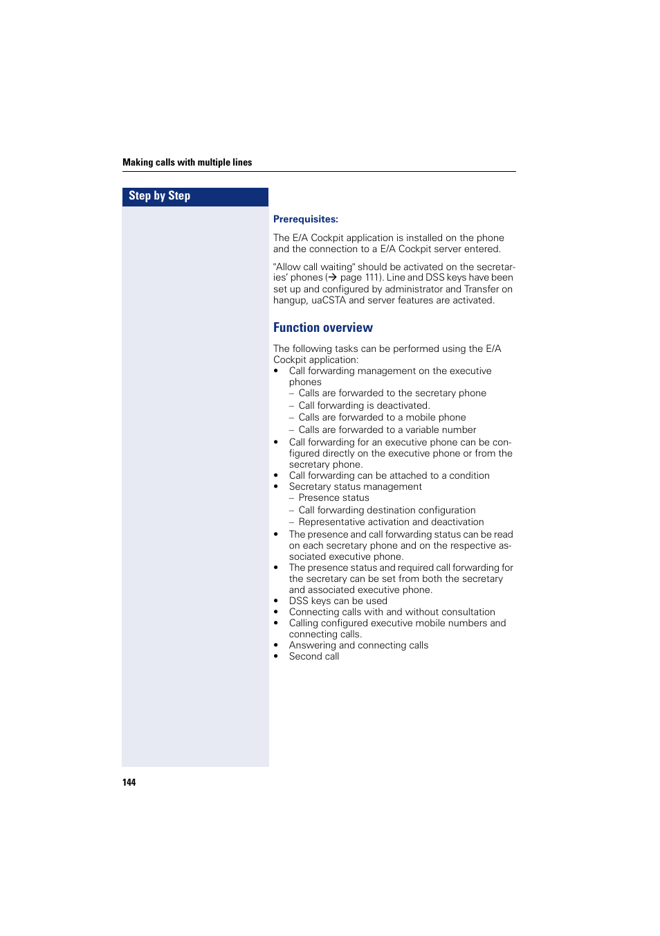 Function overview | Siemens HIPATH 8000 User Manual | Page 144 / 297