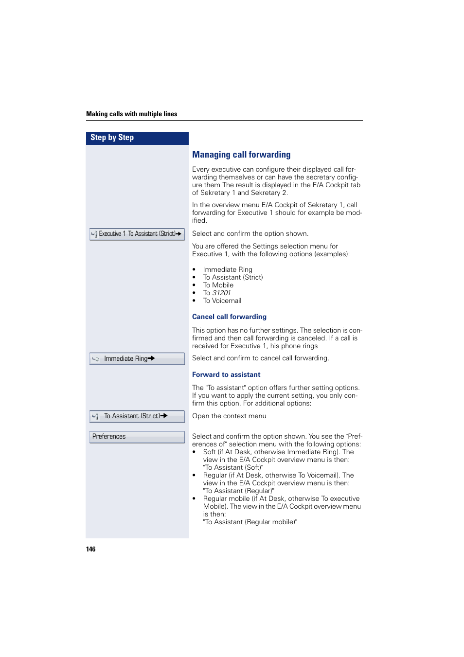 Managing call forwarding | Siemens HIPATH 8000 User Manual | Page 146 / 297