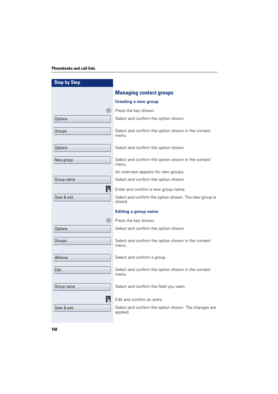 Managing contact groups, Oups | Siemens HIPATH 8000 User Manual | Page 158 / 297