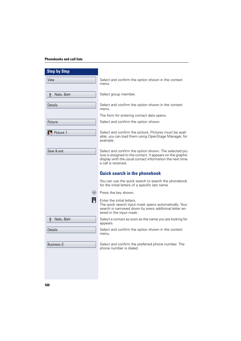 Quick search in the phonebook, He phonebook | Siemens HIPATH 8000 User Manual | Page 160 / 297