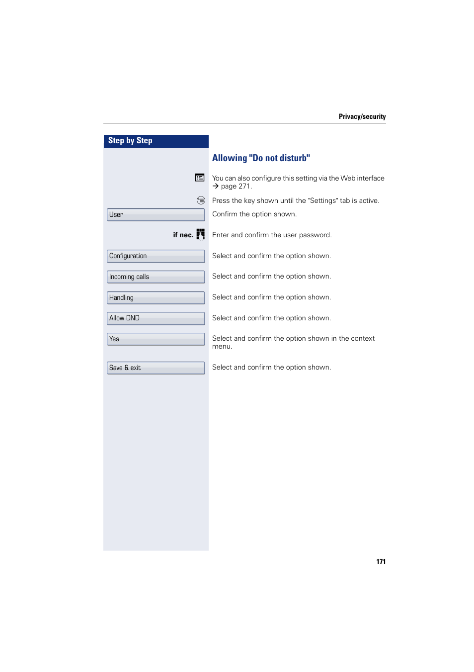 Allowing "do not disturb | Siemens HIPATH 8000 User Manual | Page 171 / 297