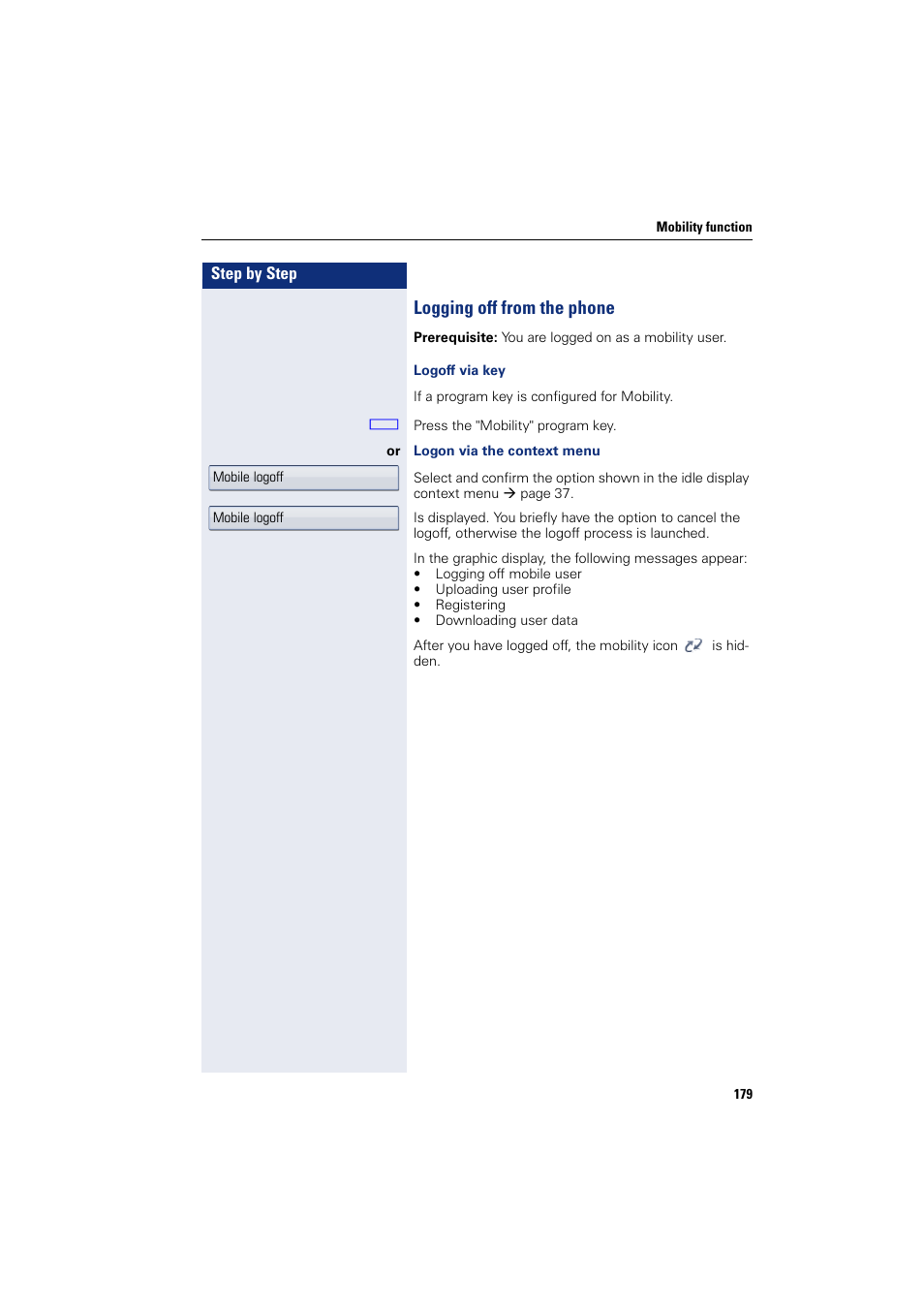 Logging off from the phone | Siemens HIPATH 8000 User Manual | Page 179 / 297