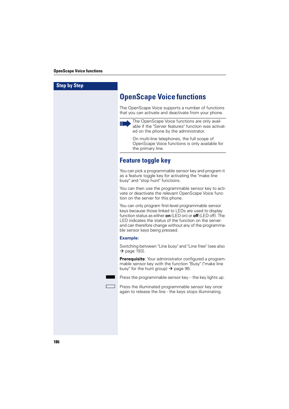 Openscape voice functions, Feature toggle key, Openscape voice | Functions | Siemens HIPATH 8000 User Manual | Page 186 / 297