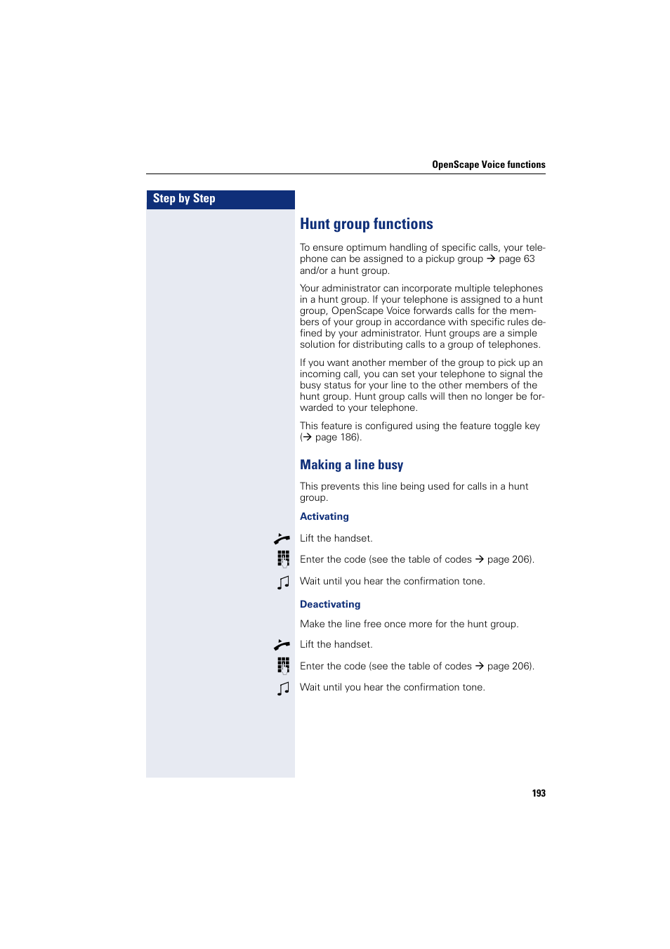 Hunt group functions, Making a line busy | Siemens HIPATH 8000 User Manual | Page 193 / 297