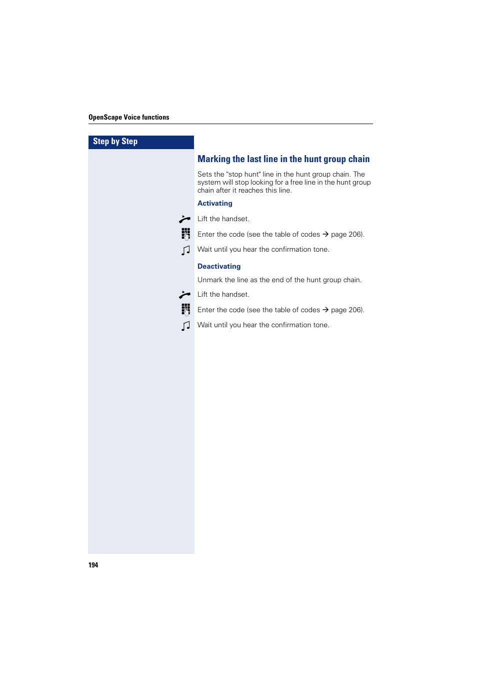 Marking the last line in the hunt group chain | Siemens HIPATH 8000 User Manual | Page 194 / 297