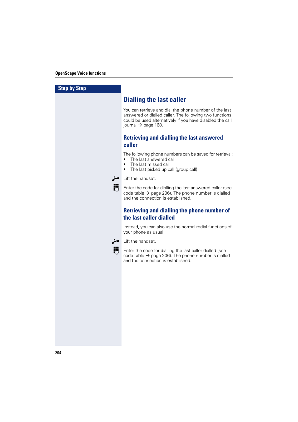 Dialling the last caller, Retrieving and dialling the last answered caller | Siemens HIPATH 8000 User Manual | Page 204 / 297