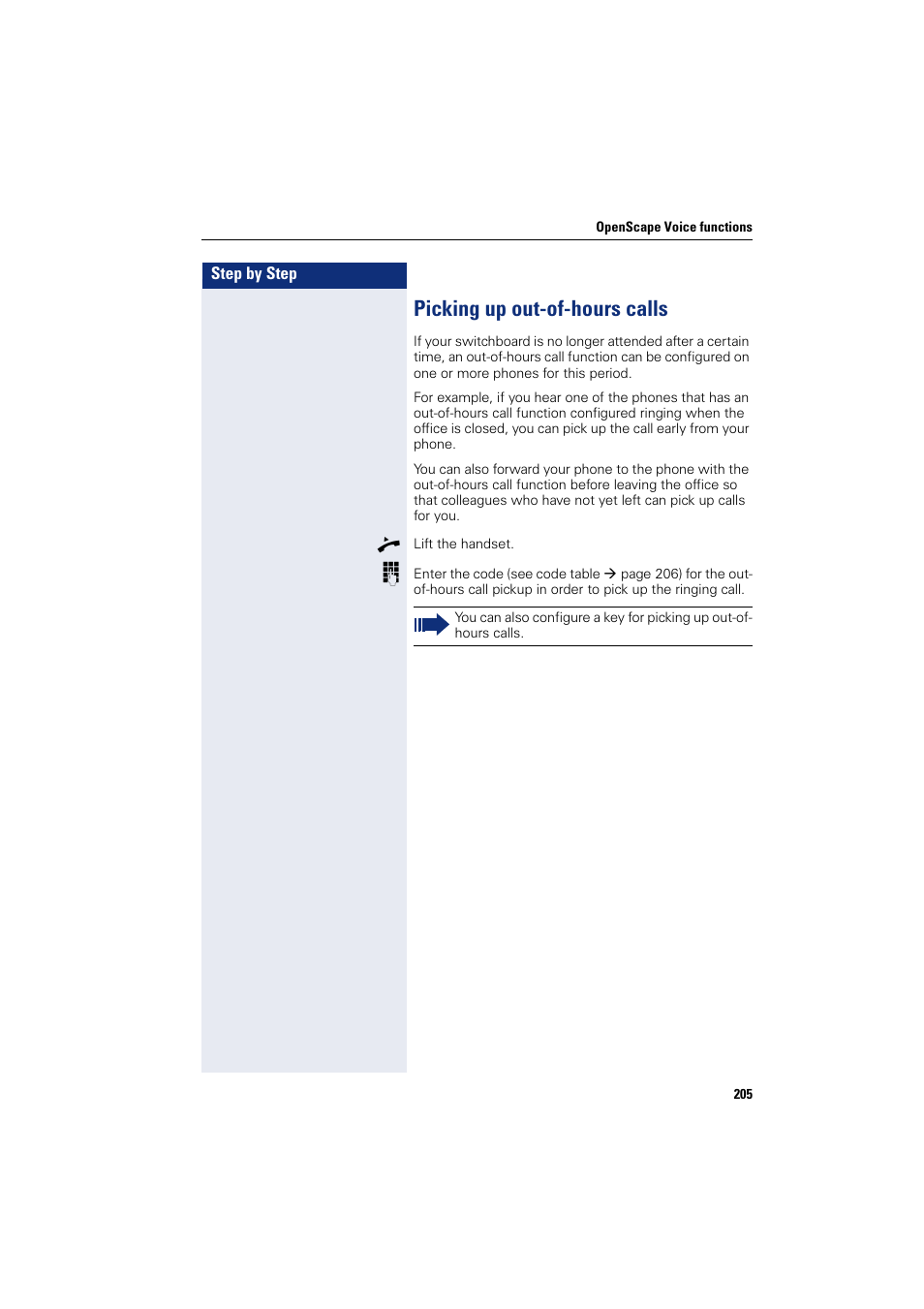 Picking up out-of-hours calls | Siemens HIPATH 8000 User Manual | Page 205 / 297