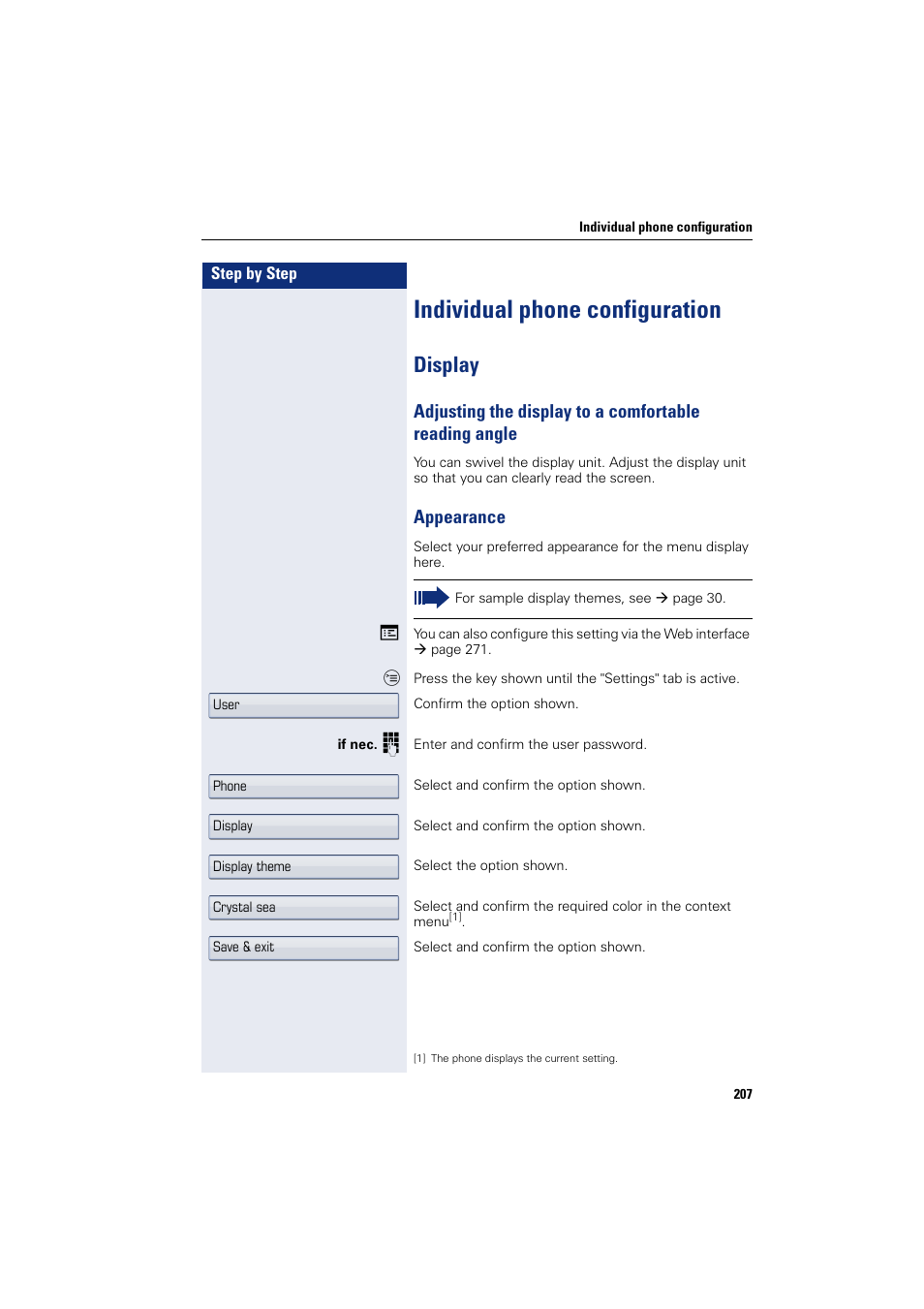 Individual phone configuration, Display, Appearance | Y design | Siemens HIPATH 8000 User Manual | Page 207 / 297