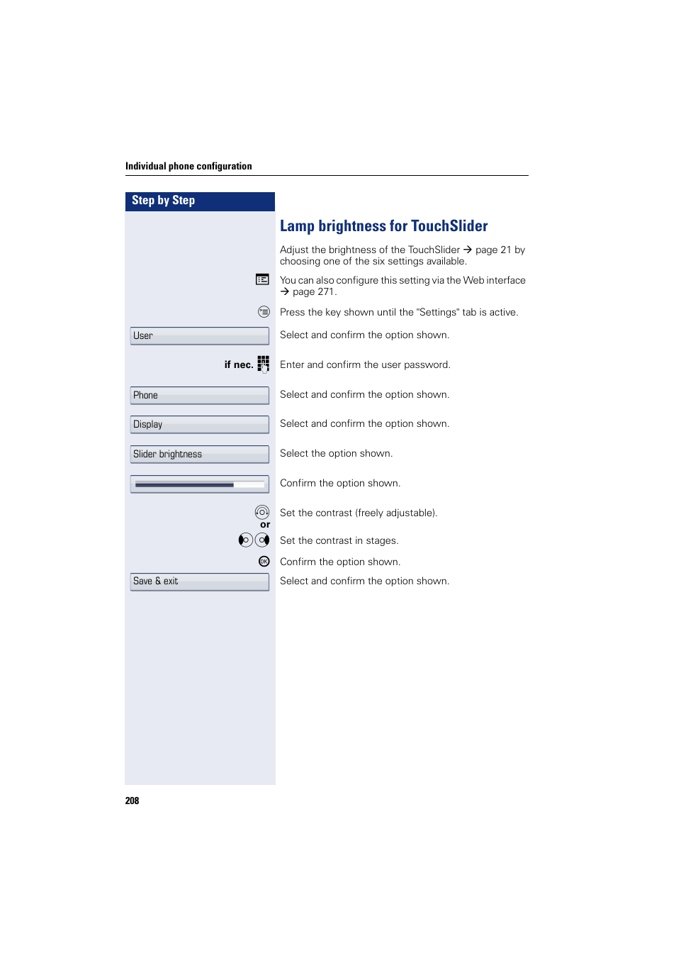 Lamp brightness for touchslider | Siemens HIPATH 8000 User Manual | Page 208 / 297