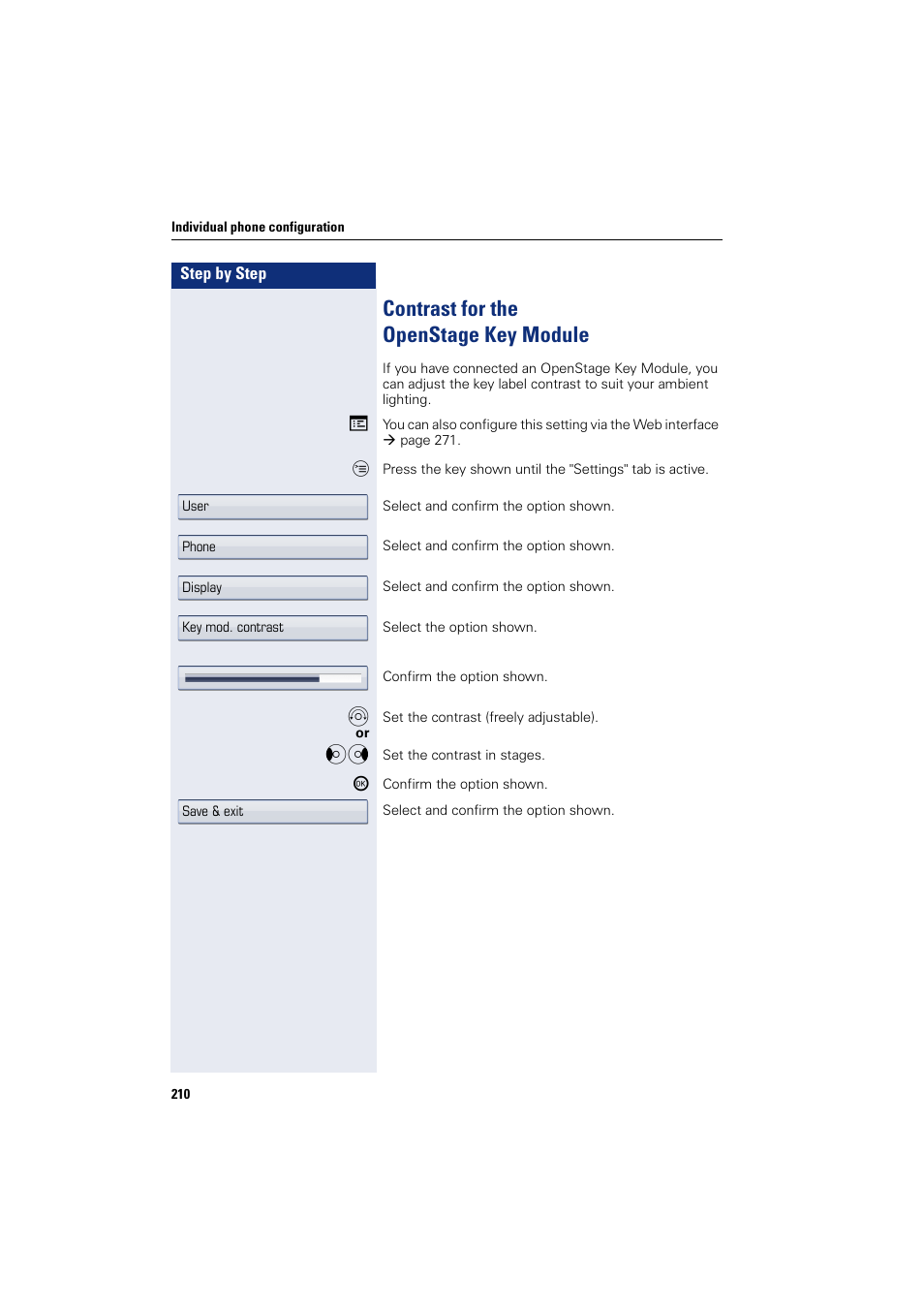 Contrast for the openstage key module | Siemens HIPATH 8000 User Manual | Page 210 / 297