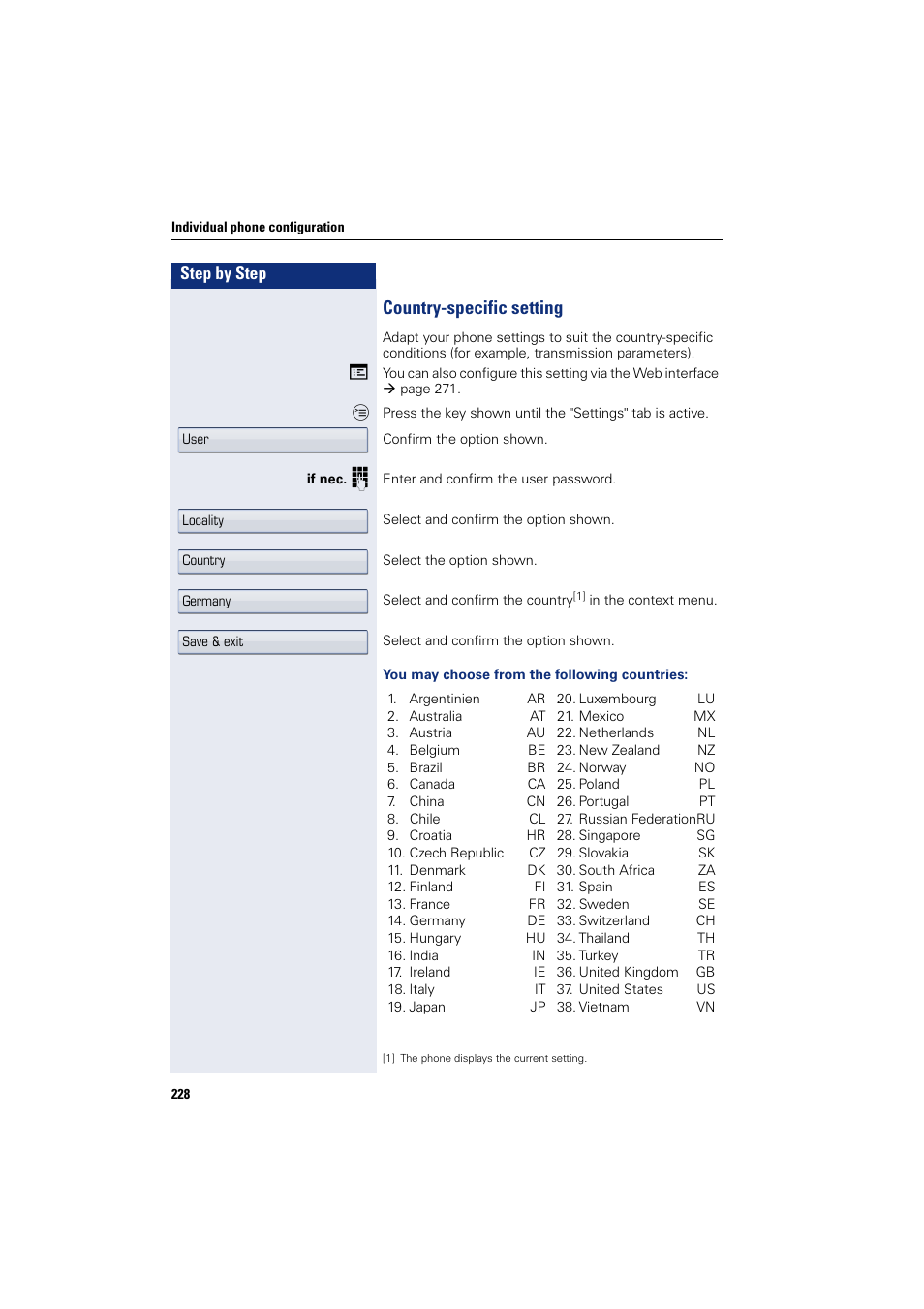 Country-specific setting | Siemens HIPATH 8000 User Manual | Page 228 / 297