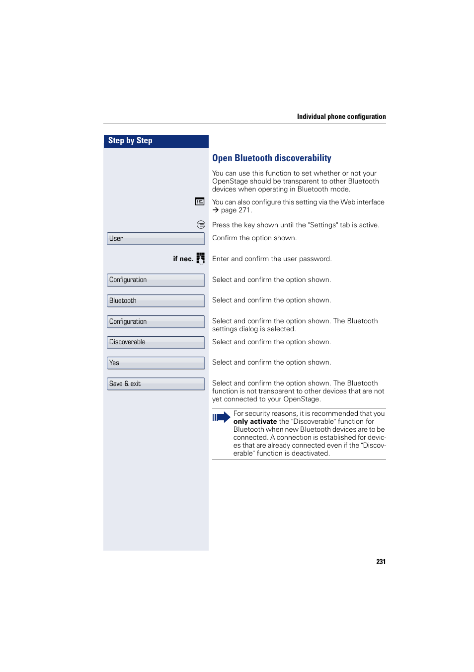 Open bluetooth discoverability | Siemens HIPATH 8000 User Manual | Page 231 / 297