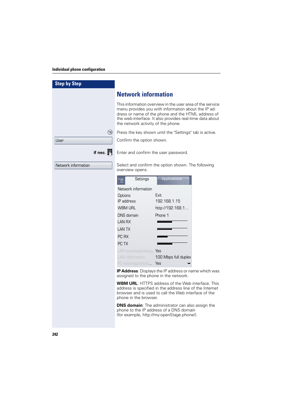 Network information, The phone | Siemens HIPATH 8000 User Manual | Page 242 / 297