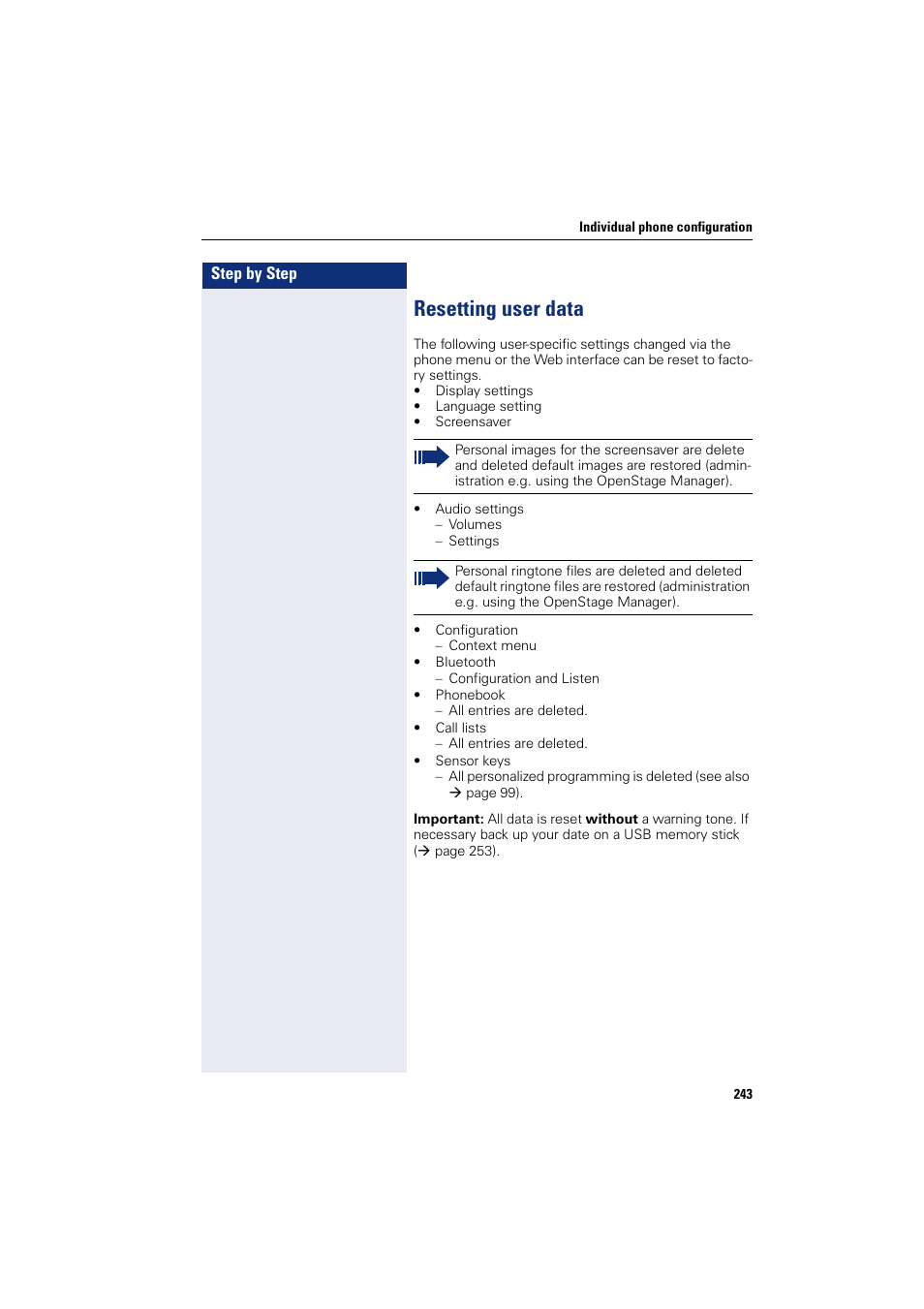 Resetting user data | Siemens HIPATH 8000 User Manual | Page 243 / 297