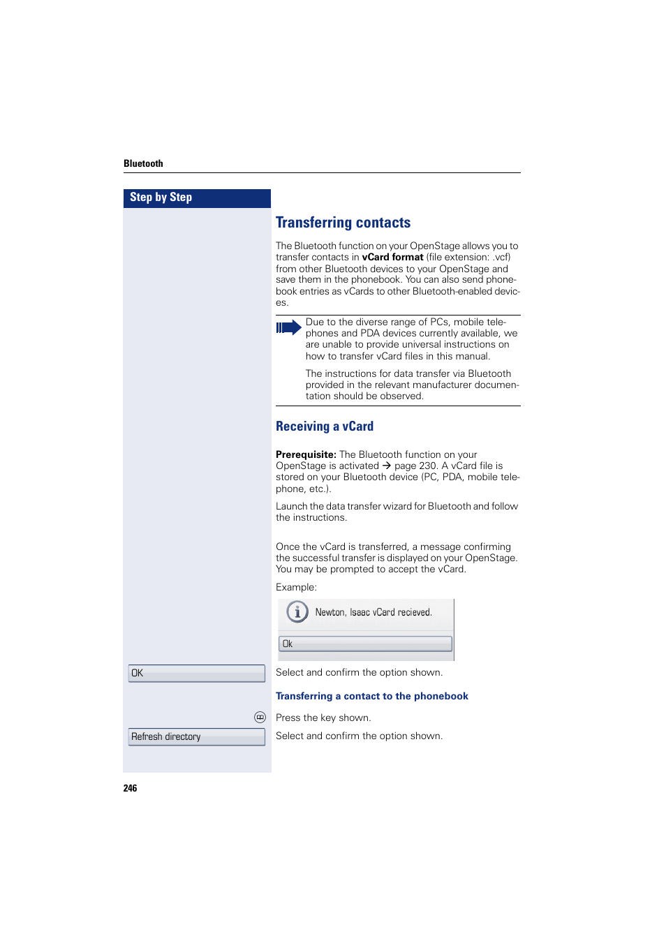 Transferring contacts, Receiving a vcard | Siemens HIPATH 8000 User Manual | Page 246 / 297