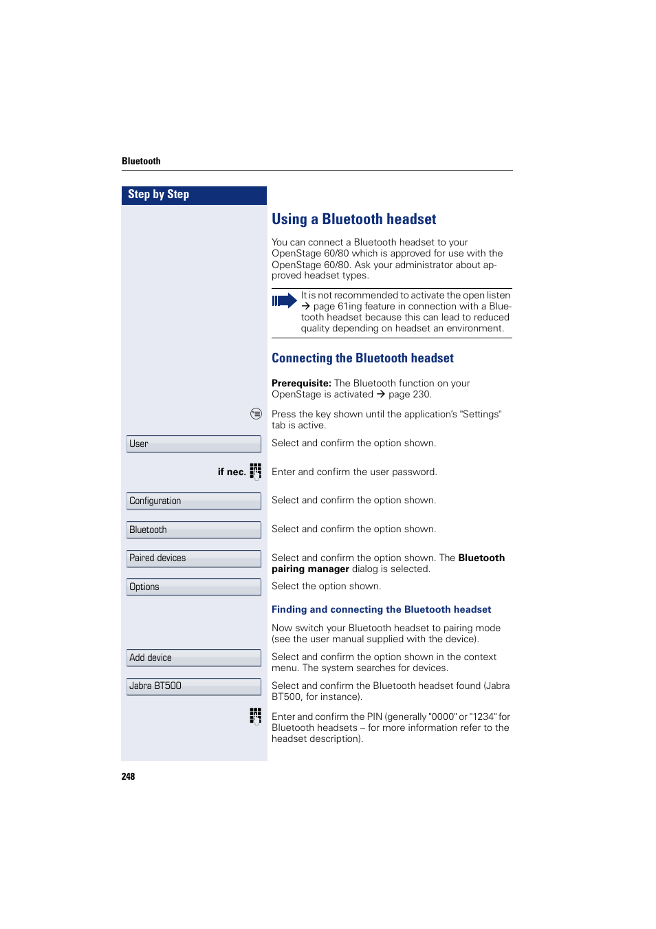 Using a bluetooth headset, Connecting the bluetooth headset | Siemens HIPATH 8000 User Manual | Page 248 / 297