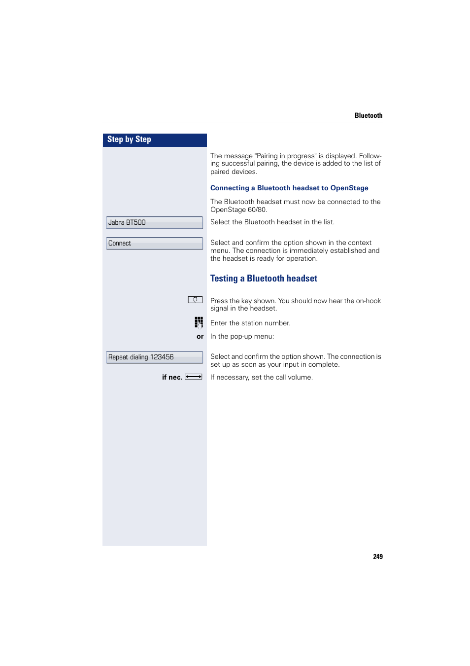 Testing a bluetooth headset | Siemens HIPATH 8000 User Manual | Page 249 / 297