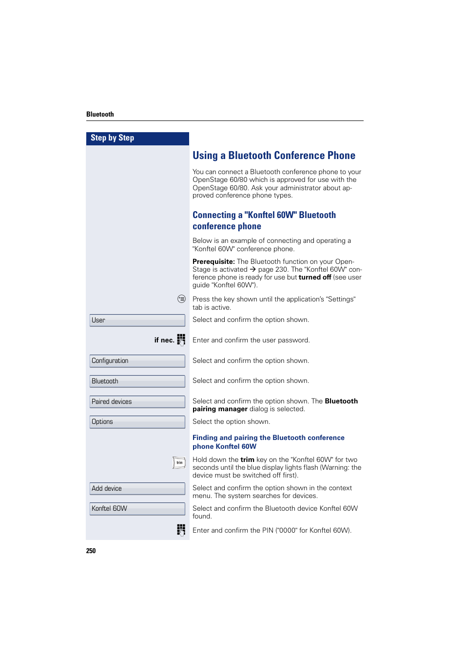 Using a bluetooth conference phone | Siemens HIPATH 8000 User Manual | Page 250 / 297