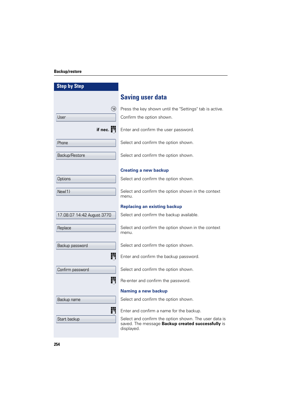 Saving user data | Siemens HIPATH 8000 User Manual | Page 254 / 297