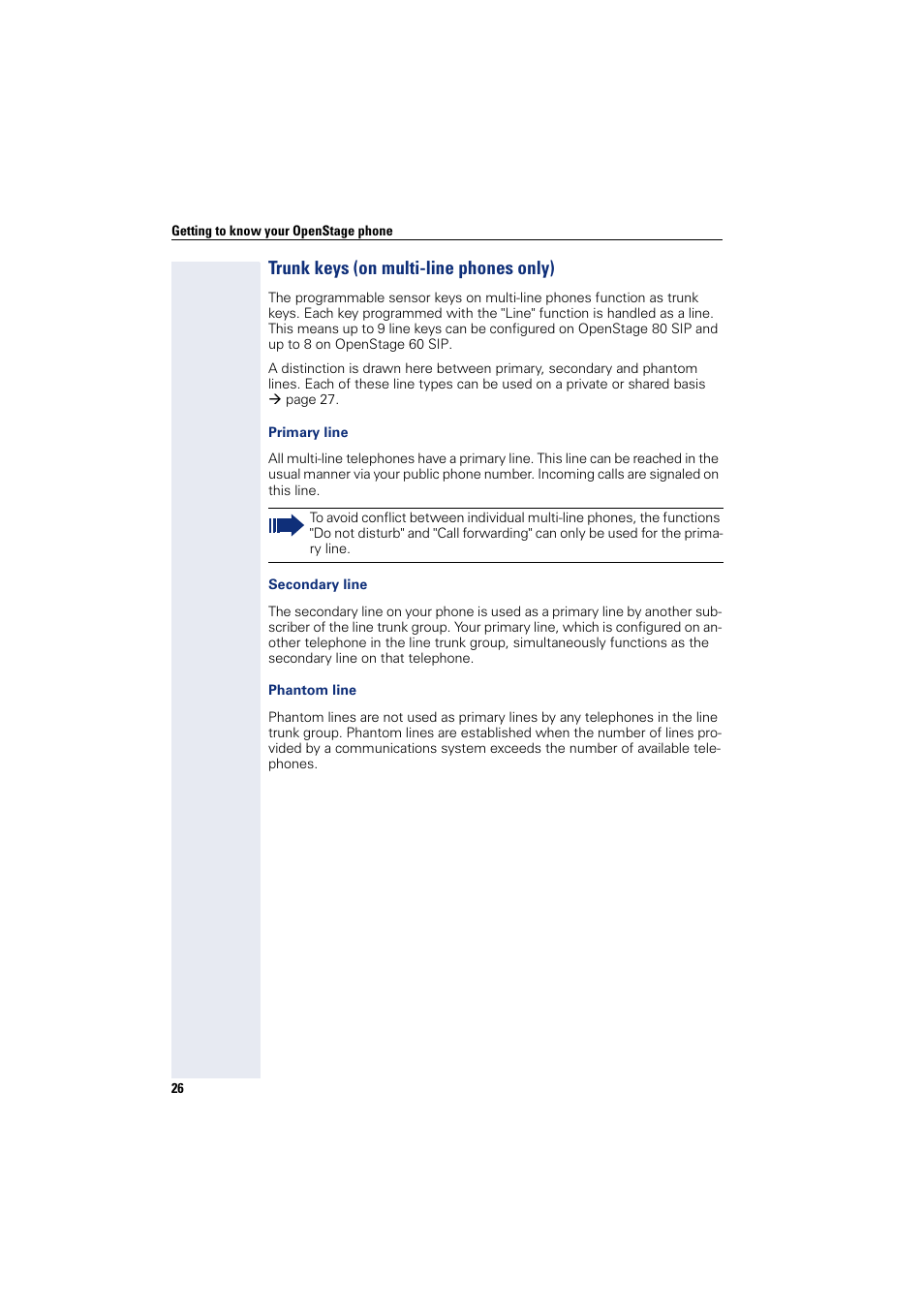 Trunk keys (on multi-line phones only) | Siemens HIPATH 8000 User Manual | Page 26 / 297