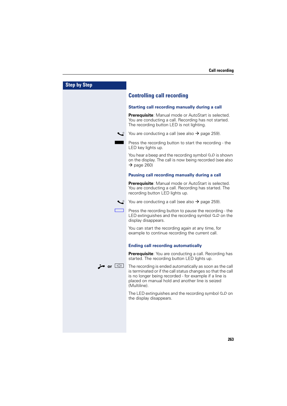 Controlling call recording | Siemens HIPATH 8000 User Manual | Page 263 / 297