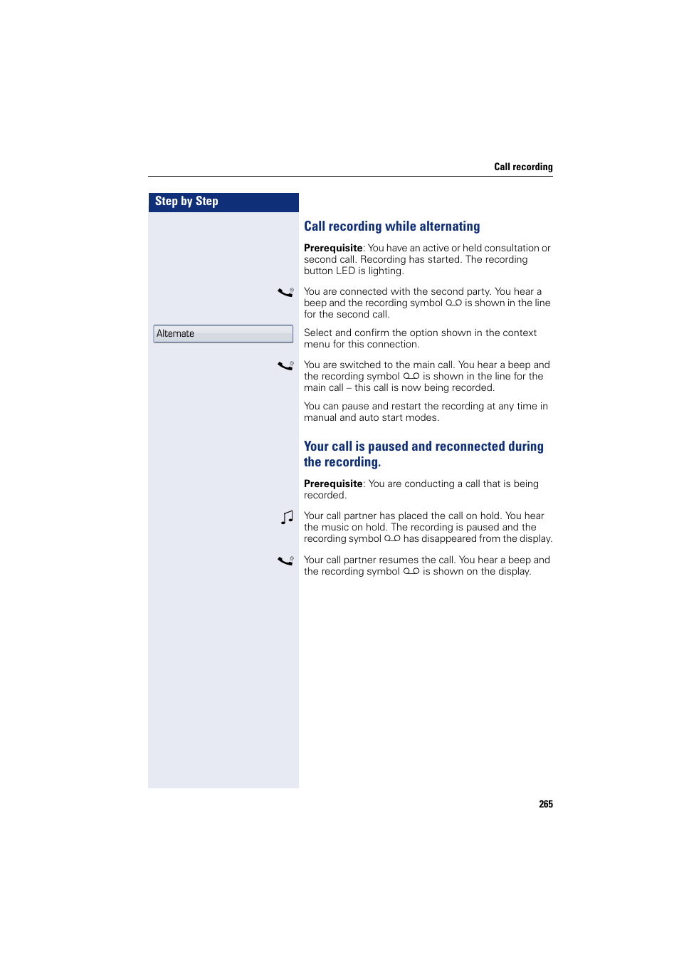 Call recording while alternating | Siemens HIPATH 8000 User Manual | Page 265 / 297