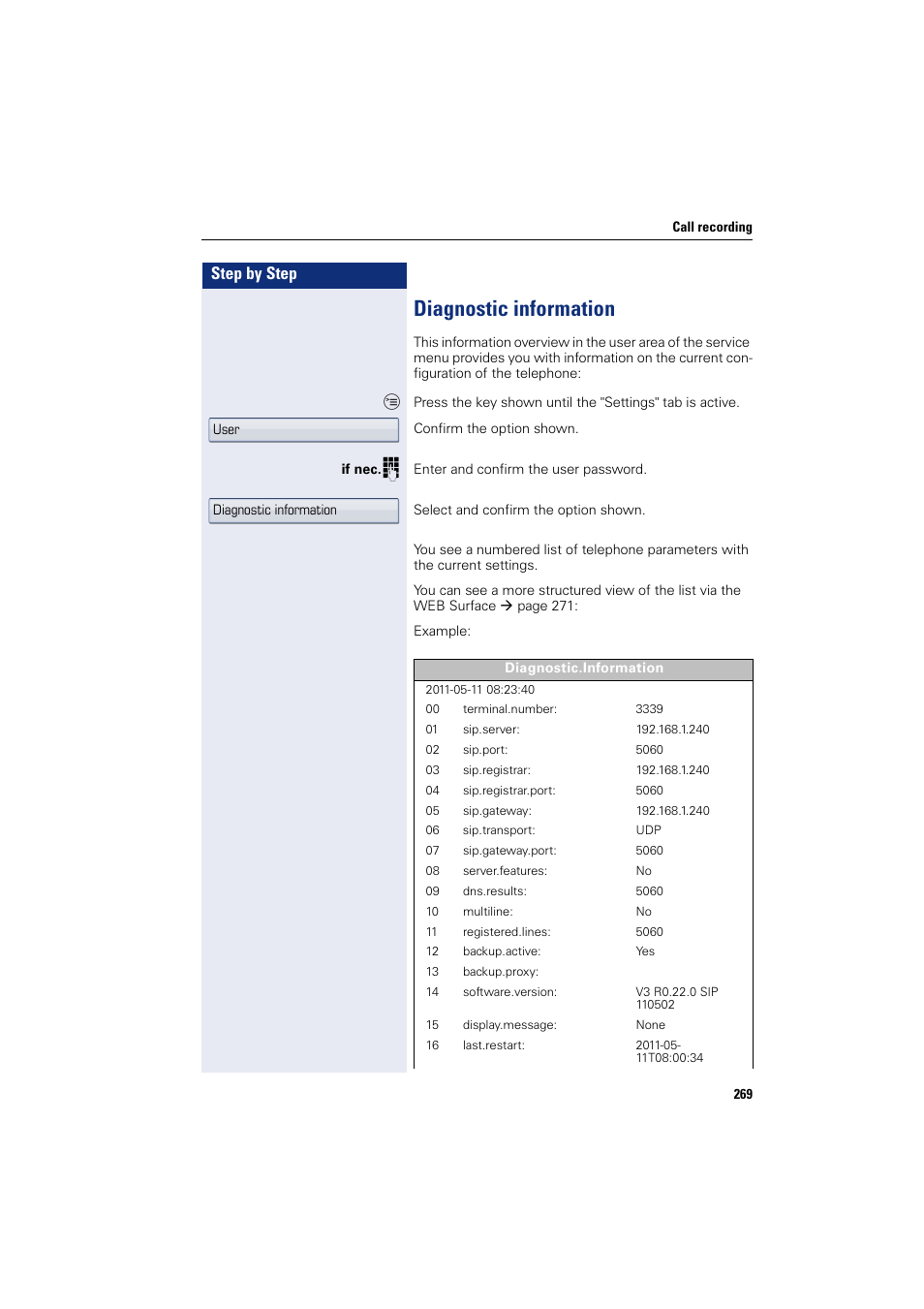 Diagnostic information, Step by step | Siemens HIPATH 8000 User Manual | Page 269 / 297