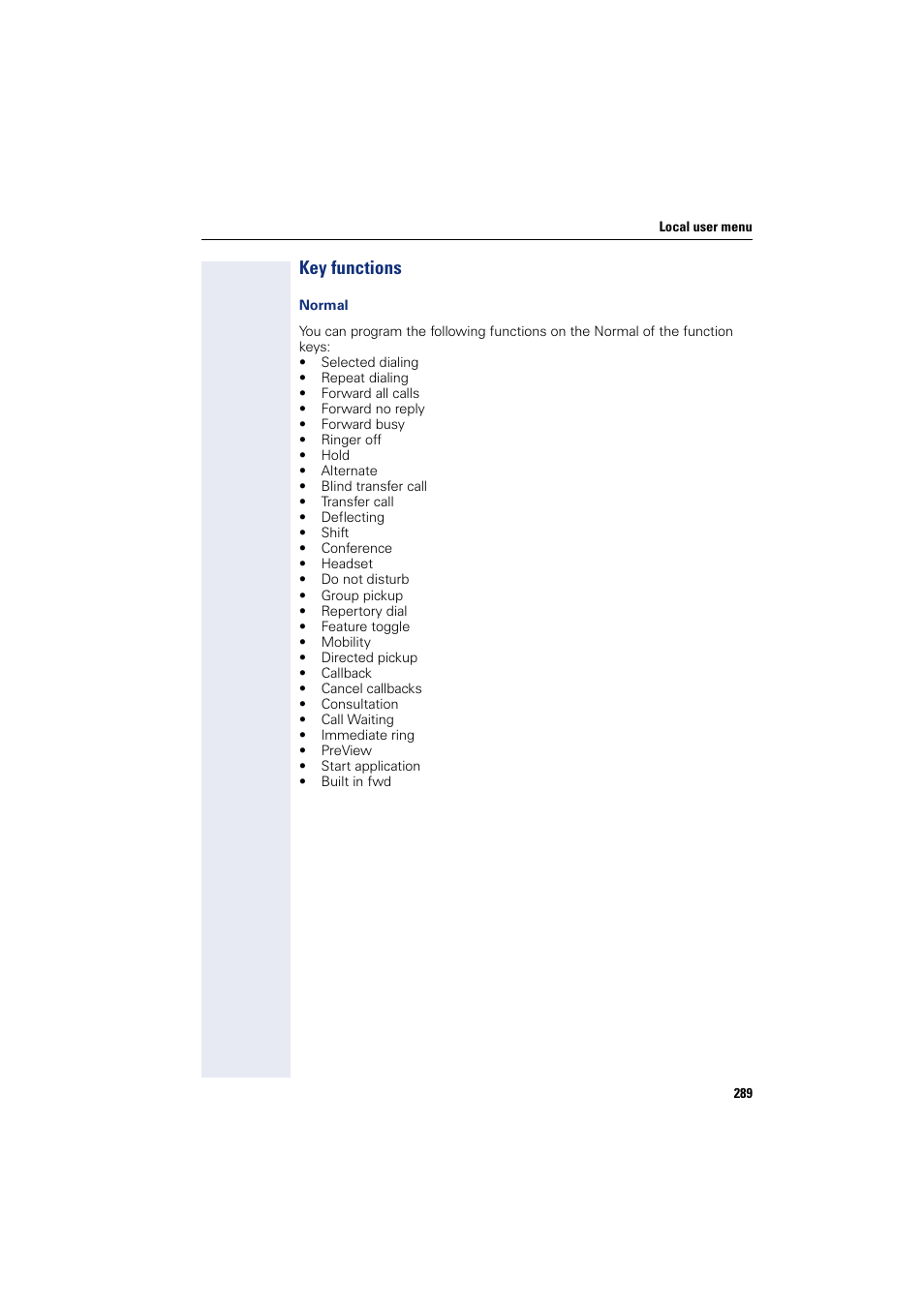 Key functions | Siemens HIPATH 8000 User Manual | Page 289 / 297