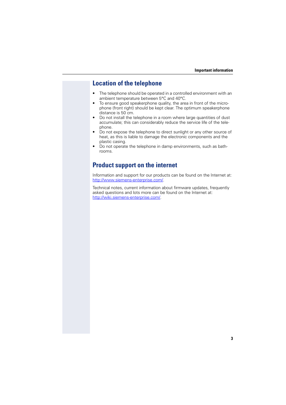 Location of the telephone, Product support on the internet | Siemens HIPATH 8000 User Manual | Page 3 / 297