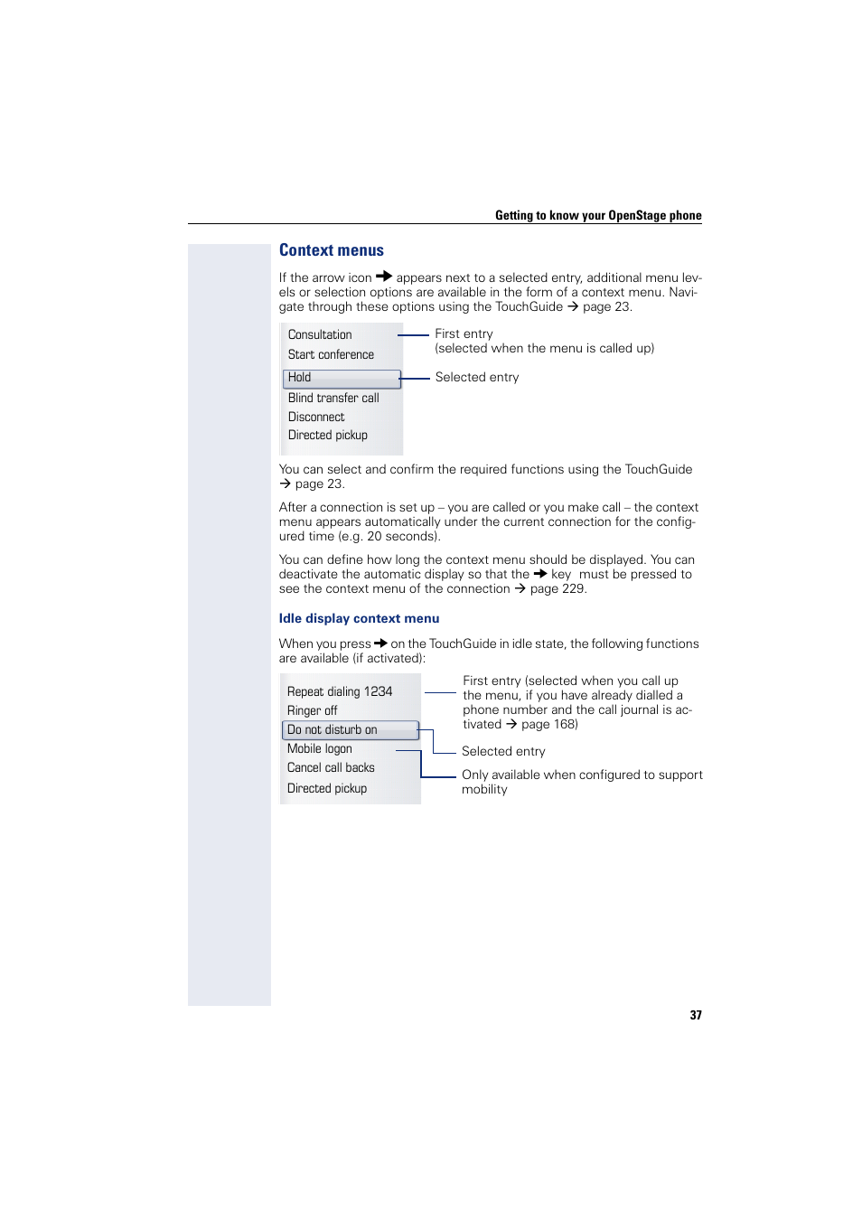 Context menus | Siemens HIPATH 8000 User Manual | Page 37 / 297