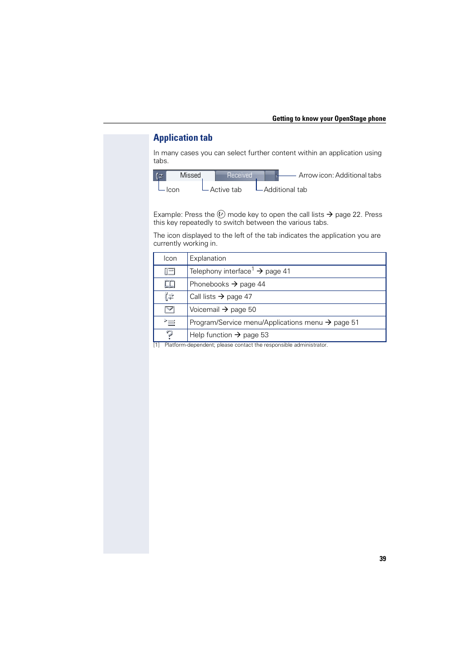 Application tab | Siemens HIPATH 8000 User Manual | Page 39 / 297