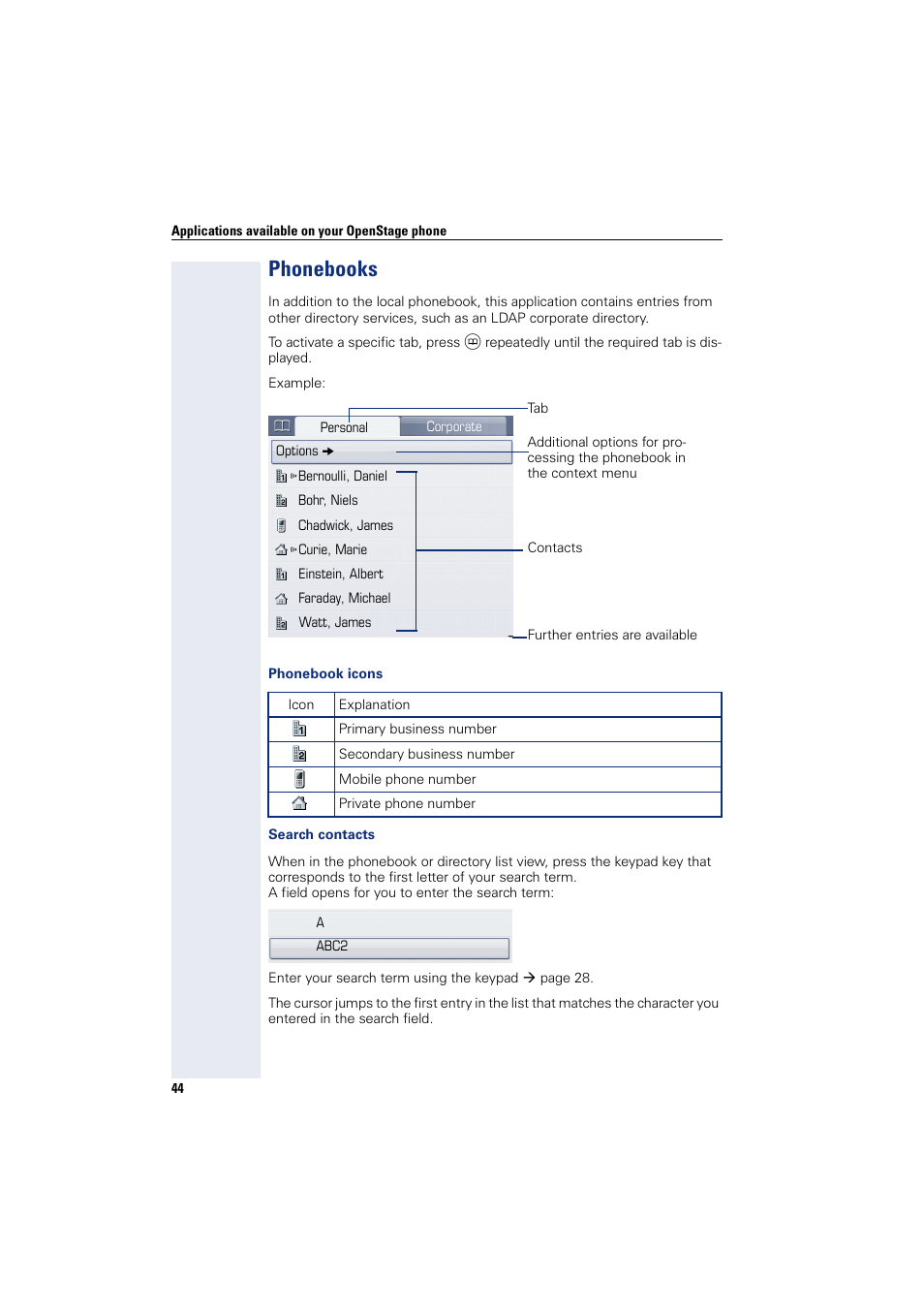 Phonebooks | Siemens HIPATH 8000 User Manual | Page 44 / 297