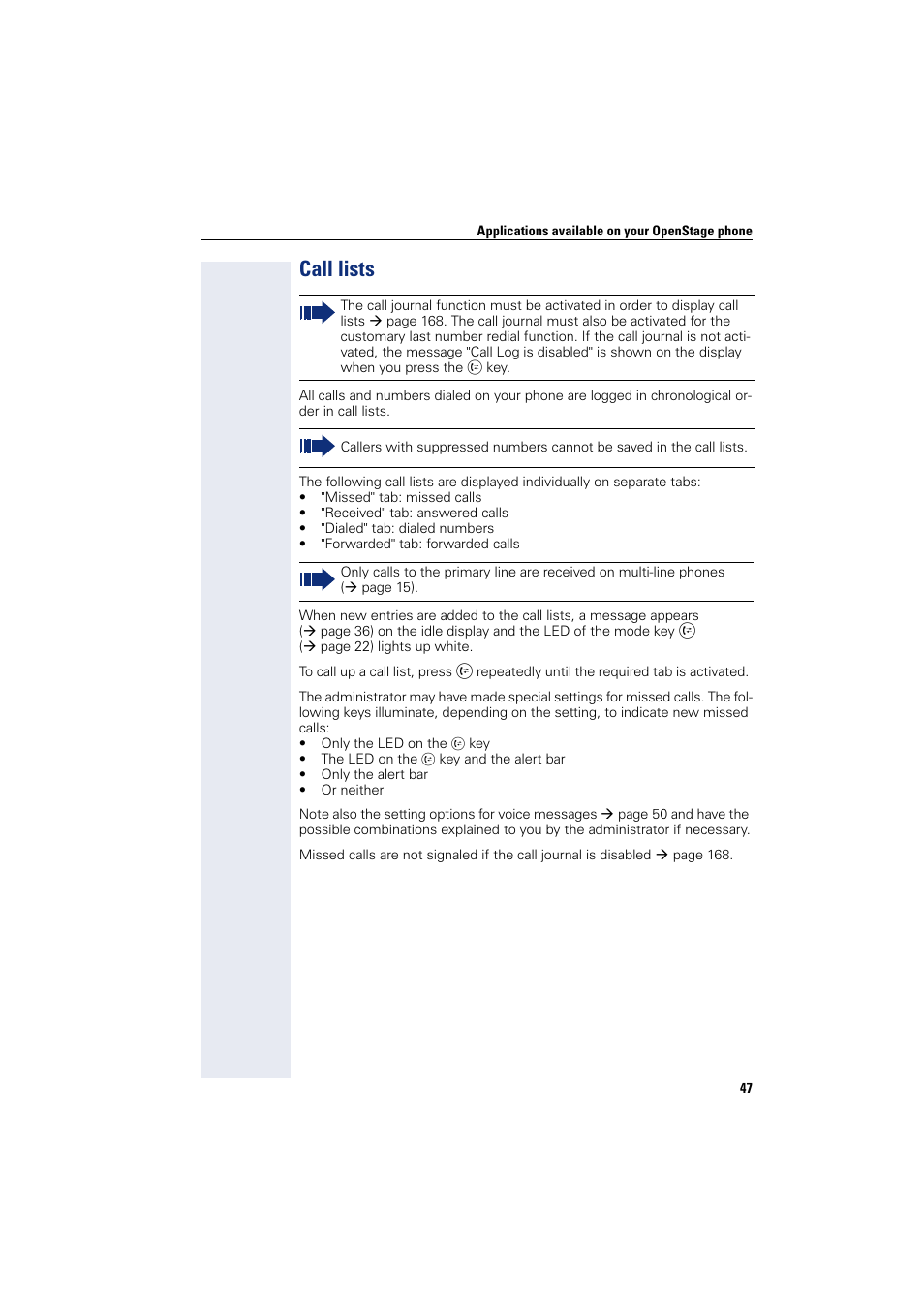 Call lists | Siemens HIPATH 8000 User Manual | Page 47 / 297