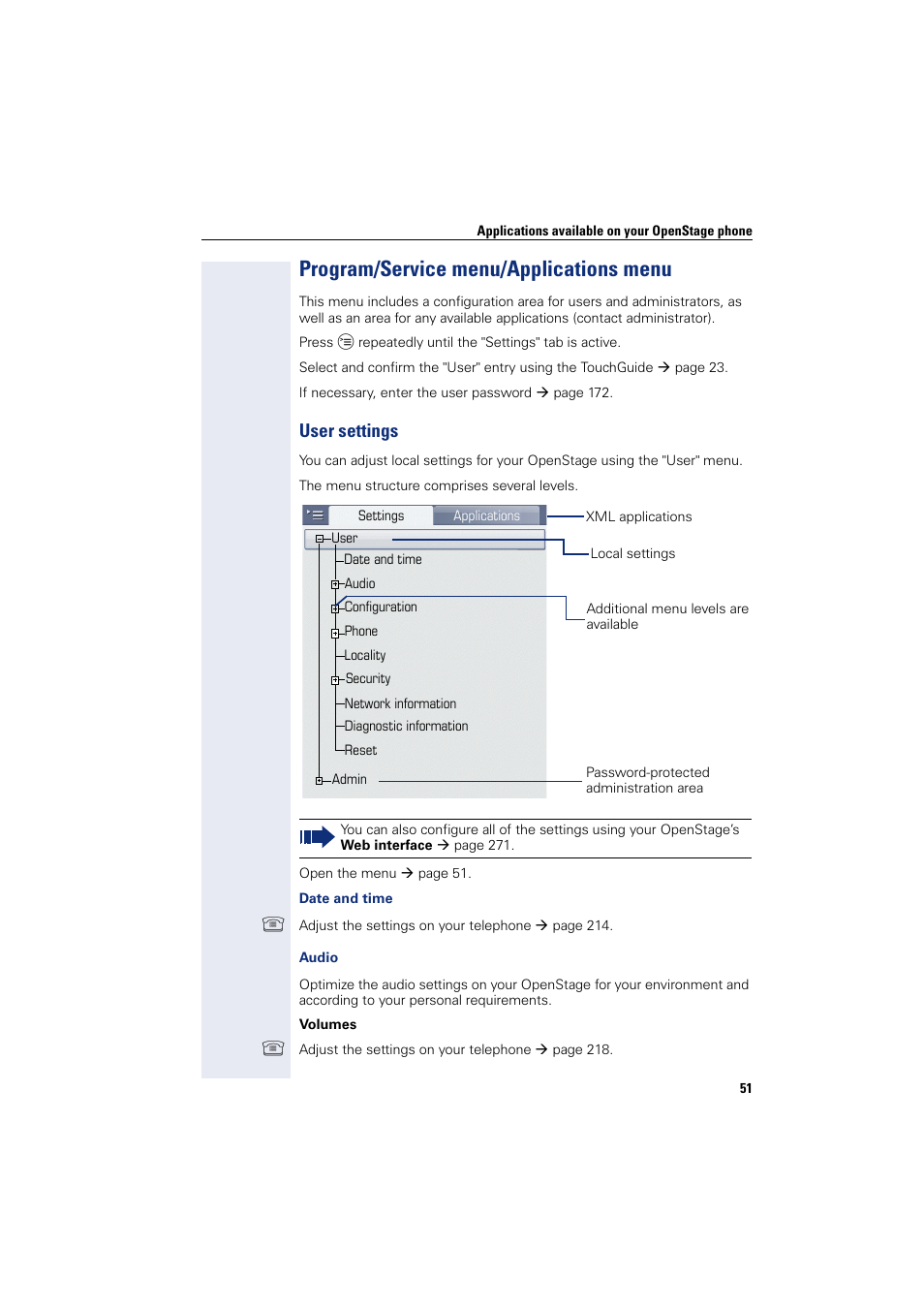 Program/service menu/applications menu, User settings, Vice menu/applications menu | Siemens HIPATH 8000 User Manual | Page 51 / 297