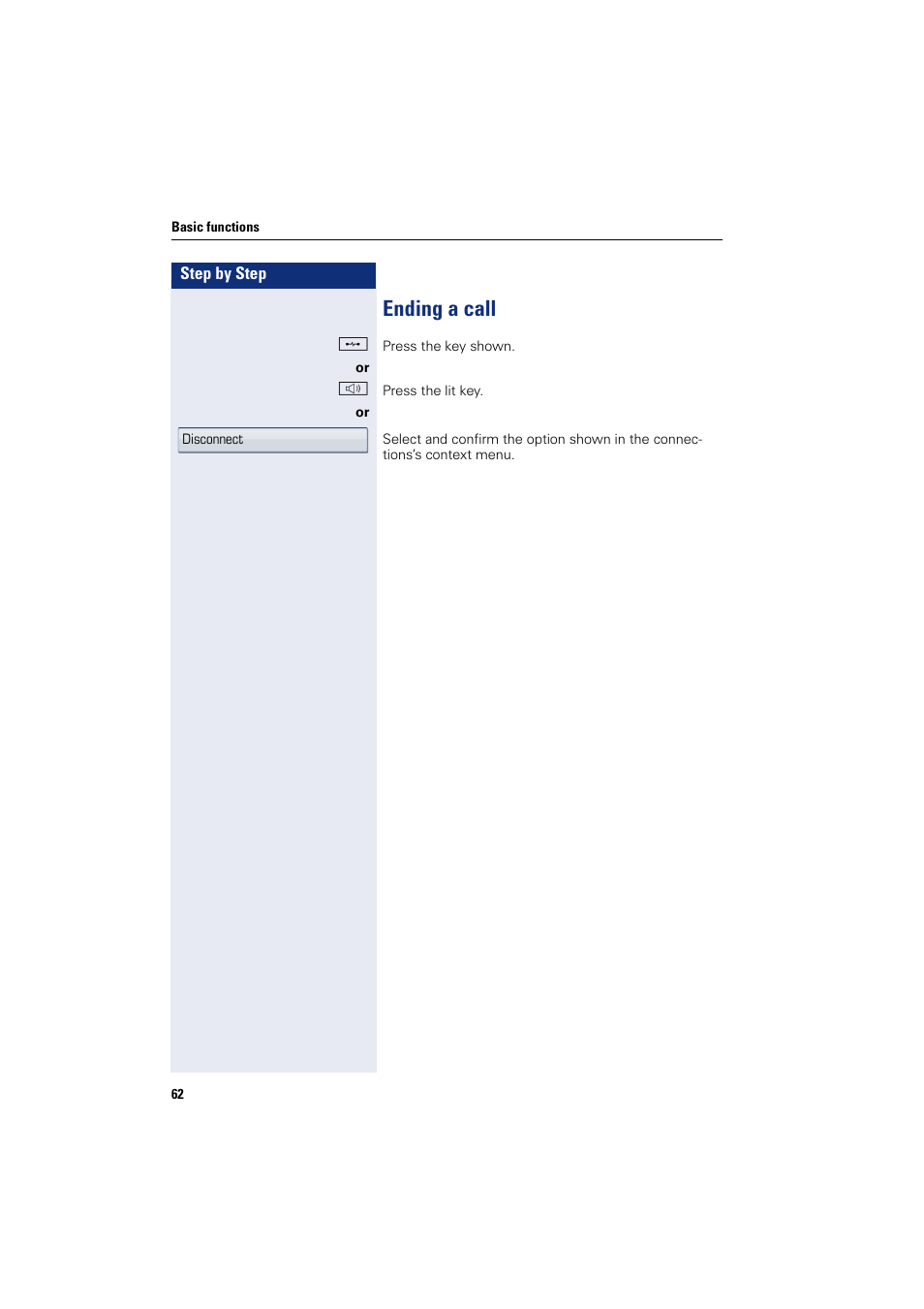 Ending a call, Call | Siemens HIPATH 8000 User Manual | Page 62 / 297