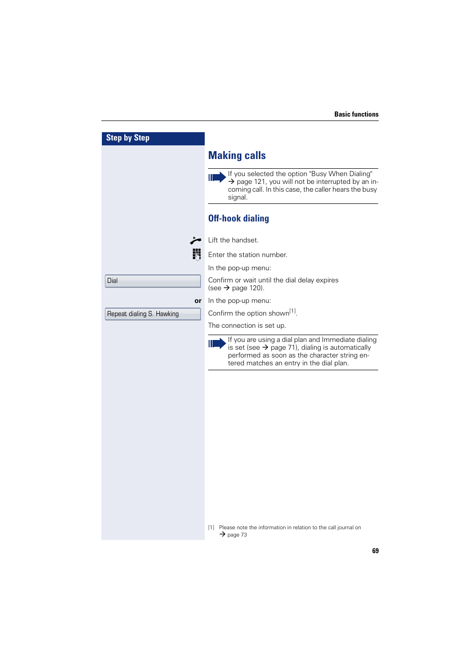 Making calls, Off-hook dialing | Siemens HIPATH 8000 User Manual | Page 69 / 297