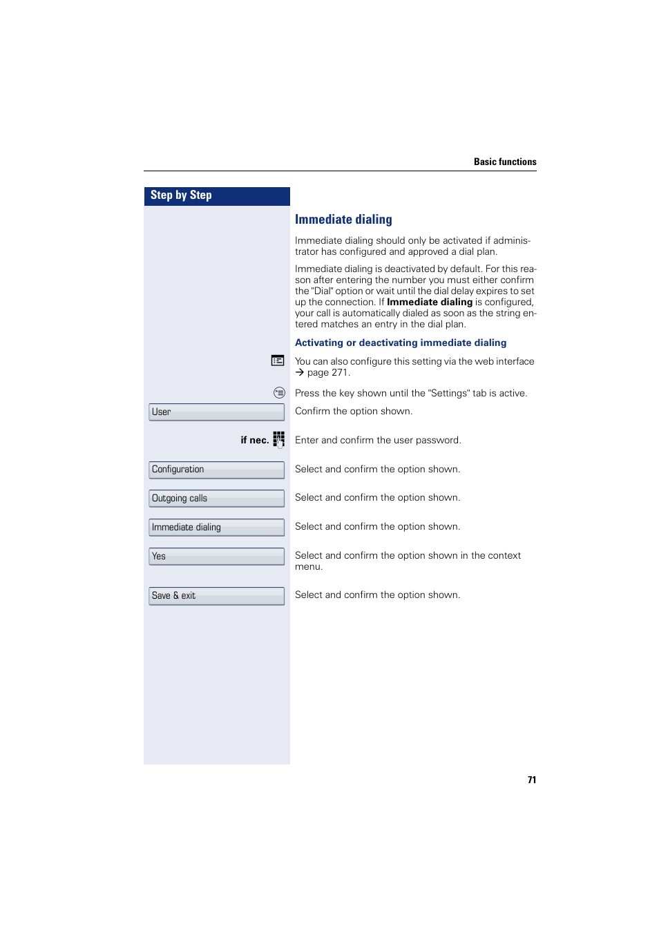 Immediate dialing | Siemens HIPATH 8000 User Manual | Page 71 / 297