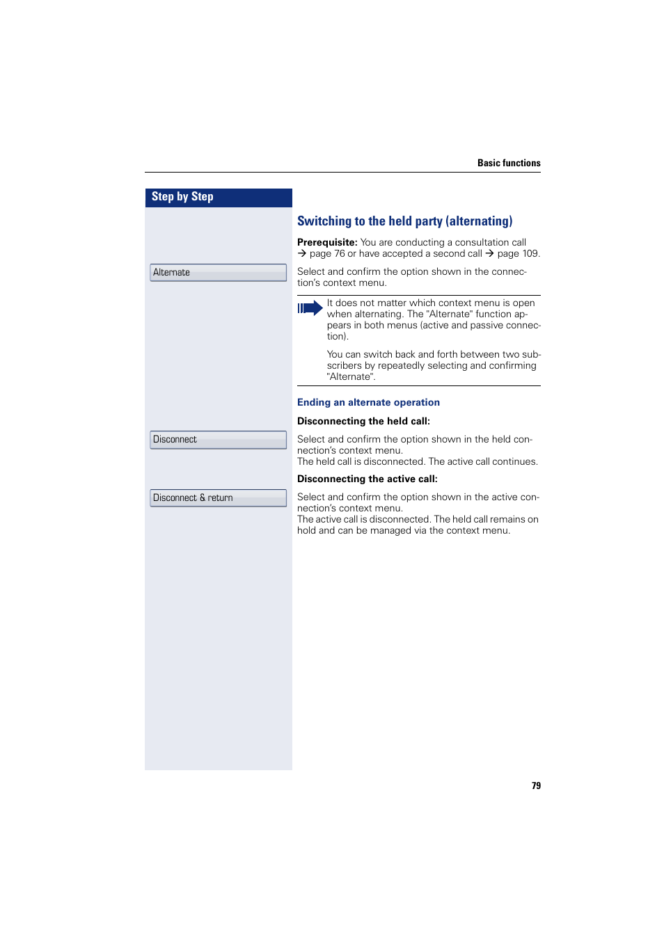 Switching to the held party (alternating) | Siemens HIPATH 8000 User Manual | Page 79 / 297