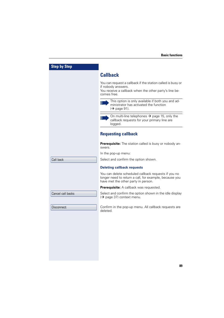 Callback, Requesting callback | Siemens HIPATH 8000 User Manual | Page 89 / 297