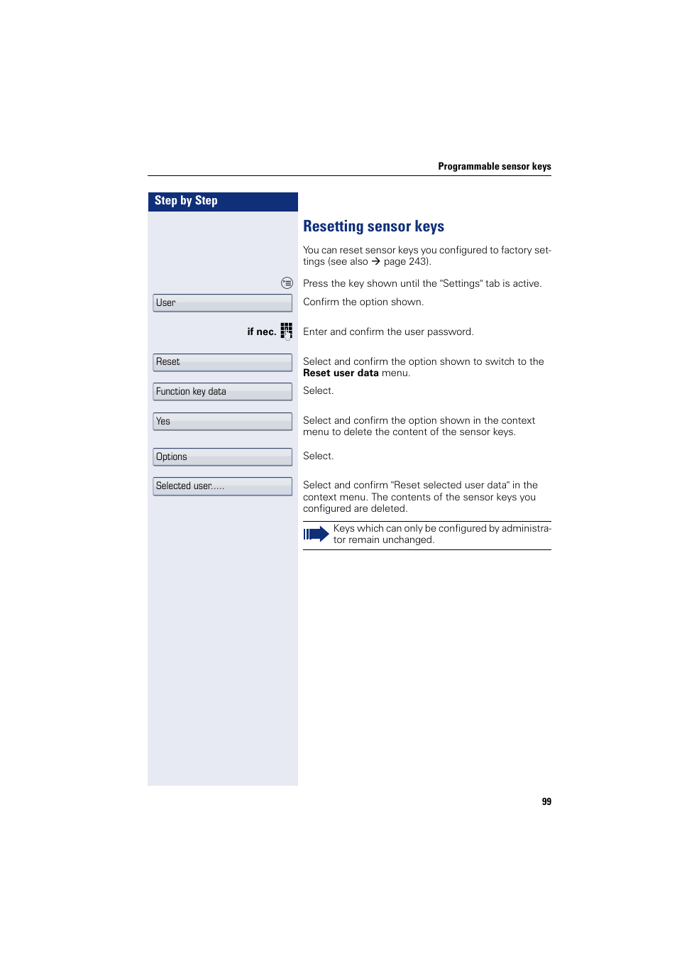 Resetting sensor keys | Siemens HIPATH 8000 User Manual | Page 99 / 297